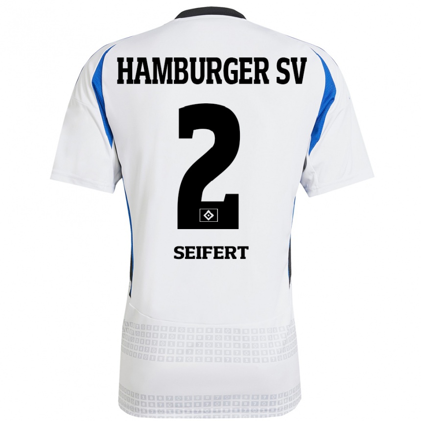 Niño Fútbol Camiseta Luis Seifert #2 Blanco Azul 1ª Equipación 2024/25 Argentina