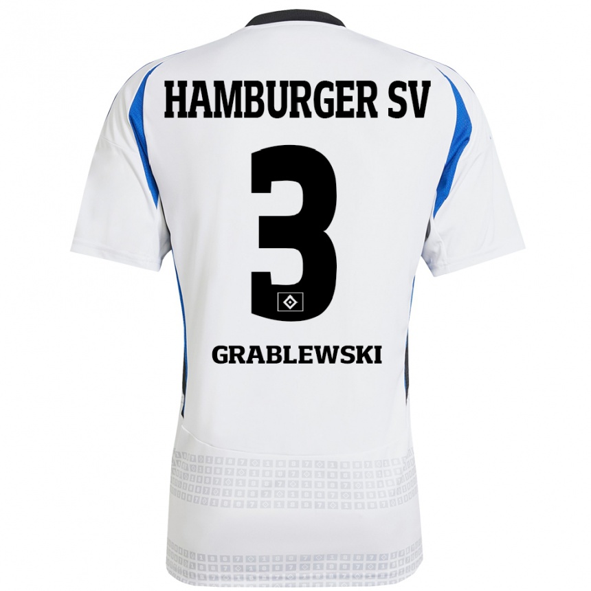 Niño Fútbol Camiseta Max Grablewski #3 Blanco Azul 1ª Equipación 2024/25 Argentina