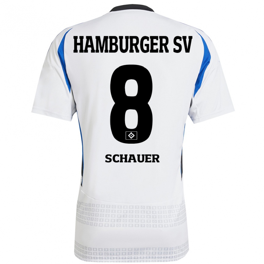 Niño Fútbol Camiseta Martin Schauer #8 Blanco Azul 1ª Equipación 2024/25 Argentina