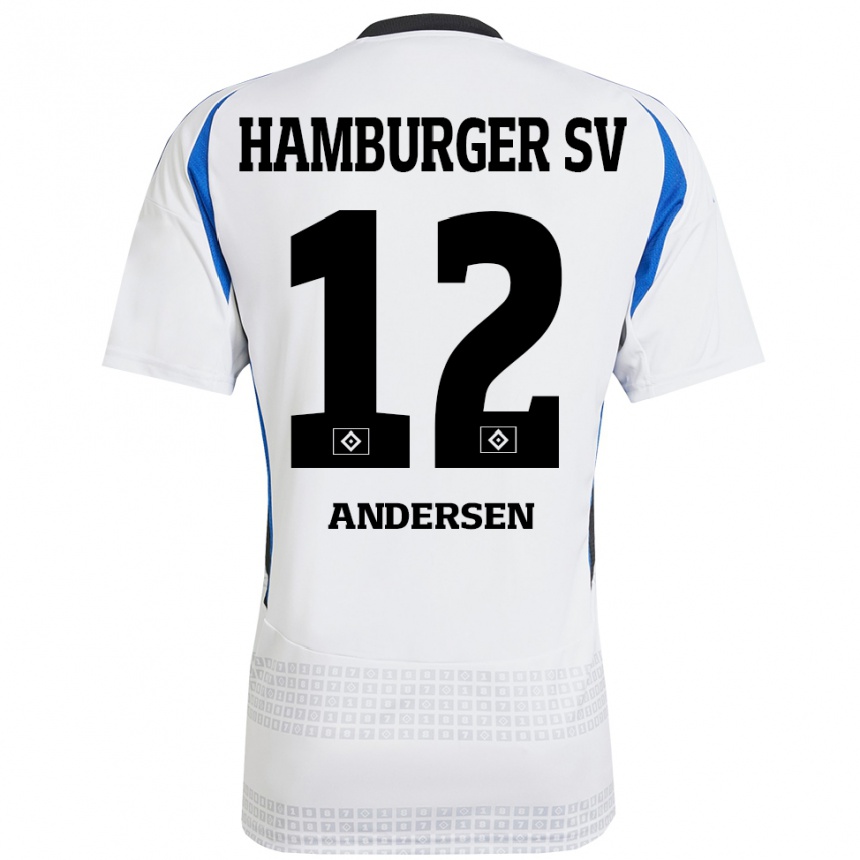 Niño Fútbol Camiseta Patrick Andersen #12 Blanco Azul 1ª Equipación 2024/25 Argentina