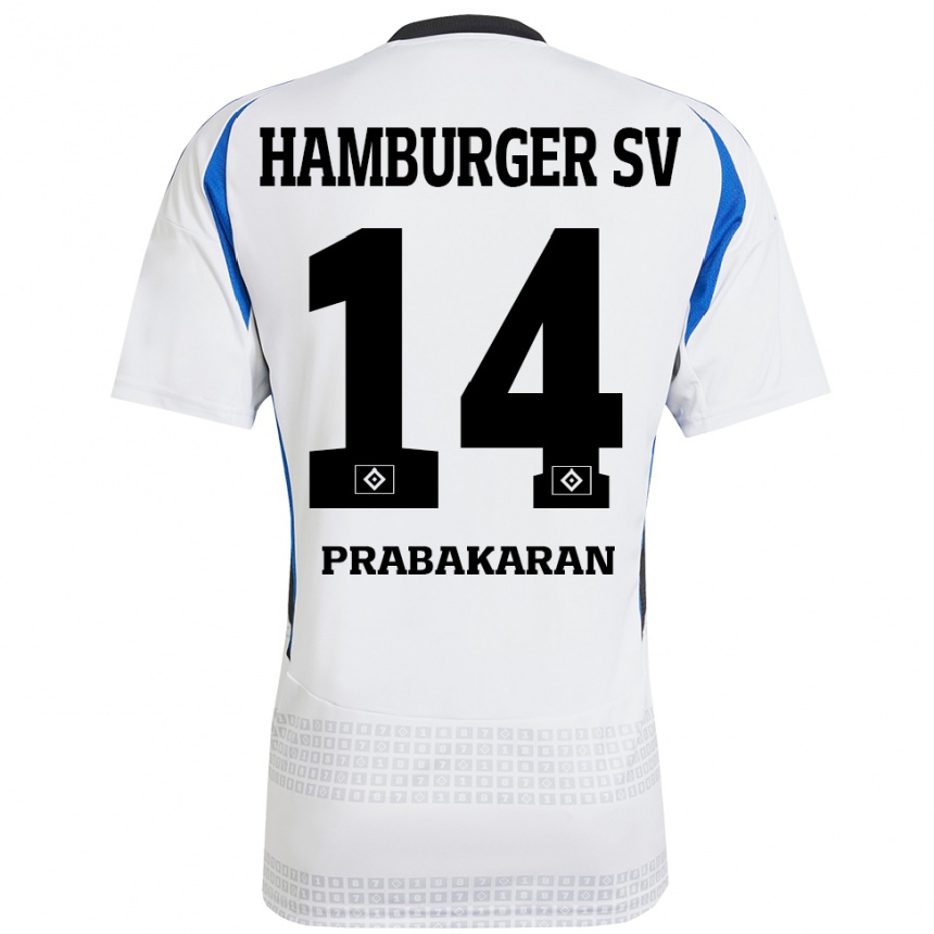 Niño Fútbol Camiseta Nilavan Prabakaran #14 Blanco Azul 1ª Equipación 2024/25 Argentina