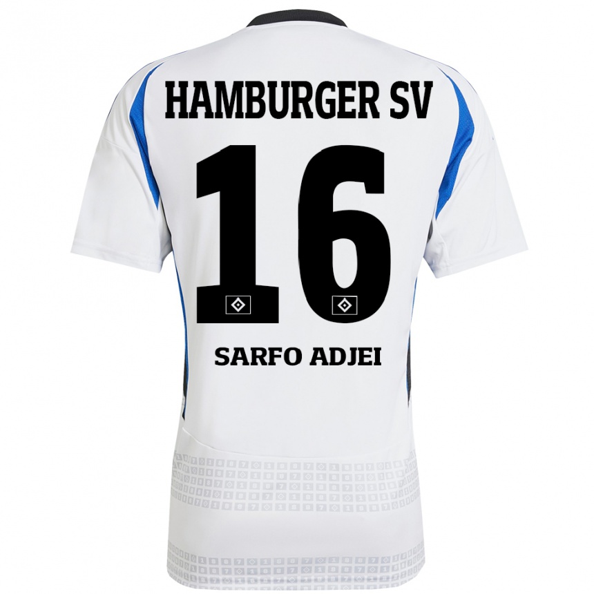 Niño Fútbol Camiseta Maximilian Sarfo-Adjei #16 Blanco Azul 1ª Equipación 2024/25 Argentina