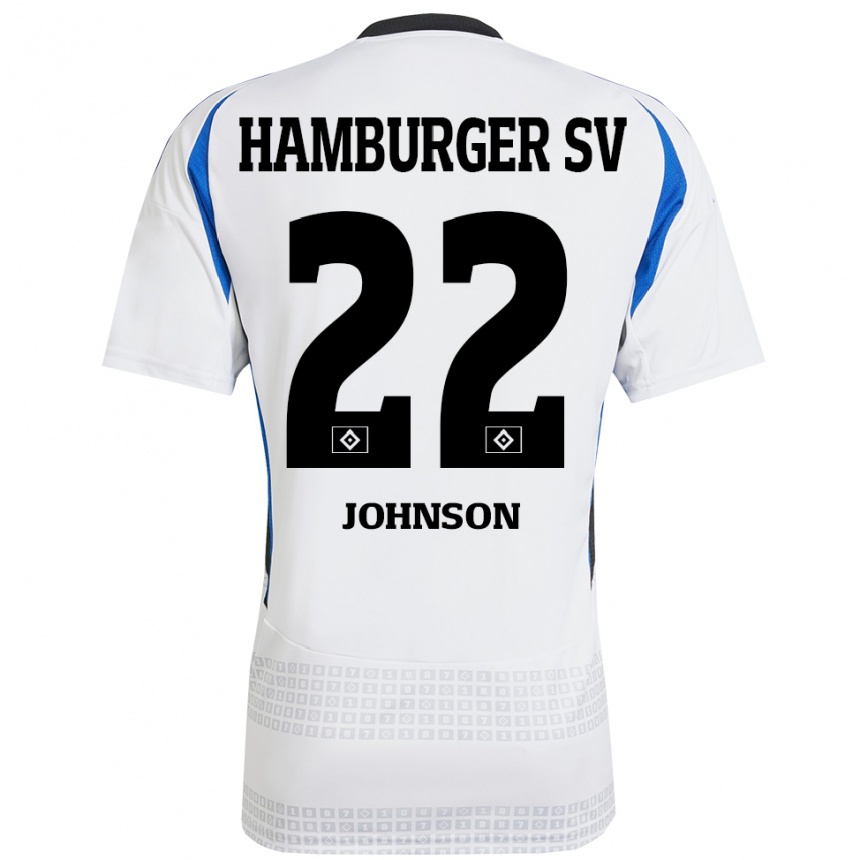 Niño Fútbol Camiseta Emmanuel Johnson #22 Blanco Azul 1ª Equipación 2024/25 Argentina