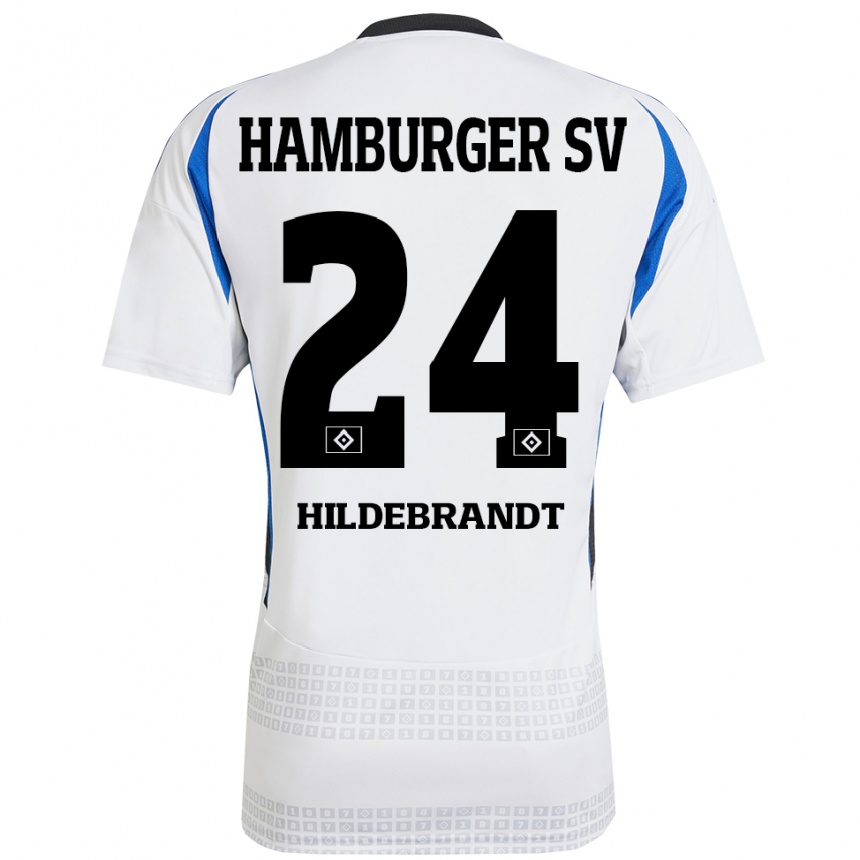 Niño Fútbol Camiseta Tjark Hildebrandt #24 Blanco Azul 1ª Equipación 2024/25 Argentina