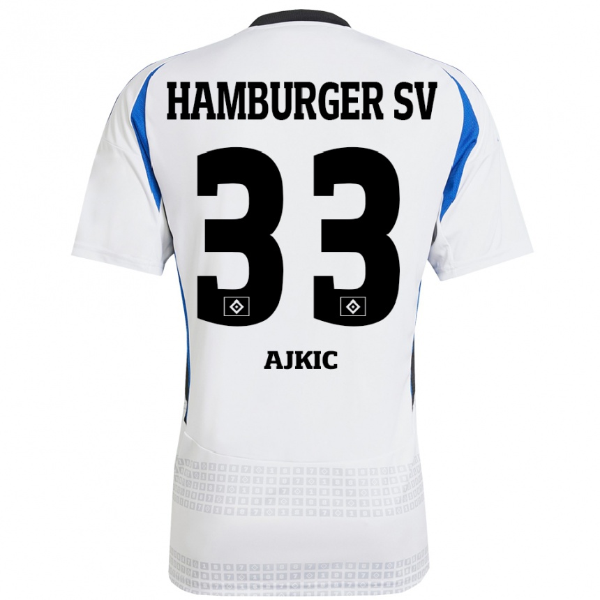 Niño Fútbol Camiseta Selim Ajkic #33 Blanco Azul 1ª Equipación 2024/25 Argentina