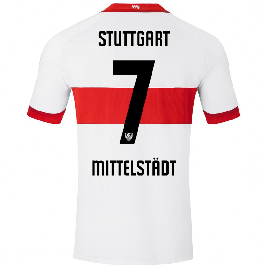 Niño Fútbol Camiseta Maximilian Mittelstädt #7 Blanco Rojo 1ª Equipación 2024/25 Argentina