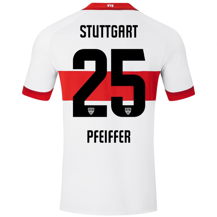 Niño Fútbol Camiseta Luca Pfeiffer #25 Blanco Rojo 1ª Equipación 2024/25 Argentina