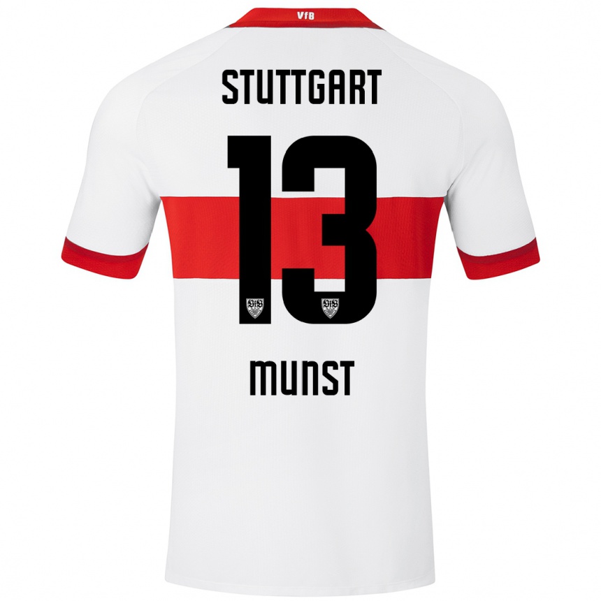 Niño Fútbol Camiseta Leonhard Münst #13 Blanco Rojo 1ª Equipación 2024/25 Argentina