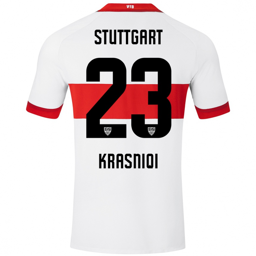 Niño Fútbol Camiseta Elton Krasniqi #23 Blanco Rojo 1ª Equipación 2024/25 Argentina