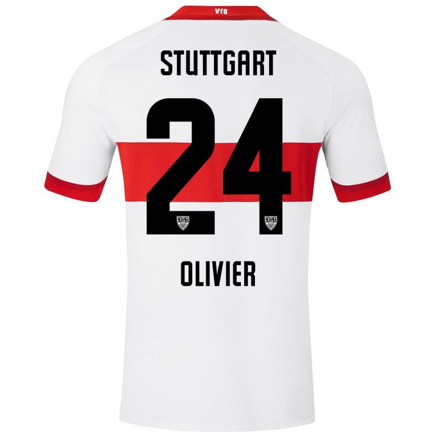 Niño Fútbol Camiseta Christopher Olivier #24 Blanco Rojo 1ª Equipación 2024/25 Argentina