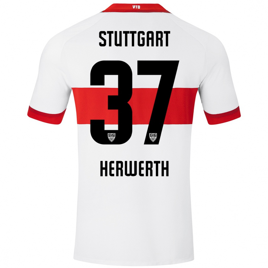 Niño Fútbol Camiseta Maximilian Herwerth #37 Blanco Rojo 1ª Equipación 2024/25 Argentina