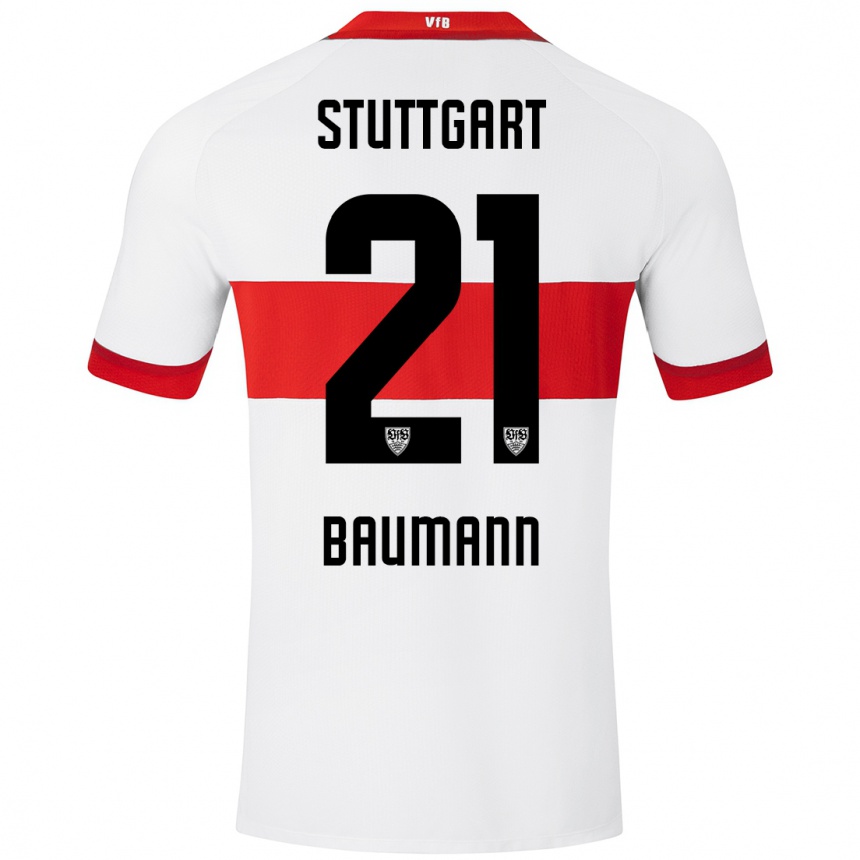 Niño Fútbol Camiseta Katharina Baumann #21 Blanco Rojo 1ª Equipación 2024/25 Argentina