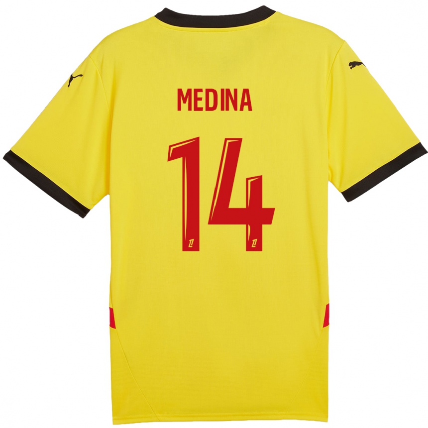 Niño Fútbol Camiseta Facundo Medina #14 Amarillo Rojo 1ª Equipación 2024/25 Argentina