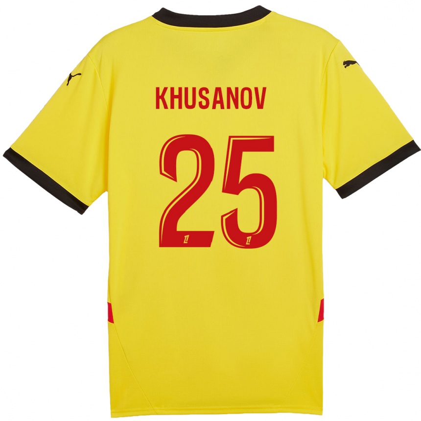 Niño Fútbol Camiseta Abdukodir Khusanov #25 Amarillo Rojo 1ª Equipación 2024/25 Argentina