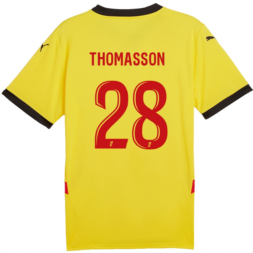 Niño Fútbol Camiseta Adrien Thomasson #28 Amarillo Rojo 1ª Equipación 2024/25 Argentina