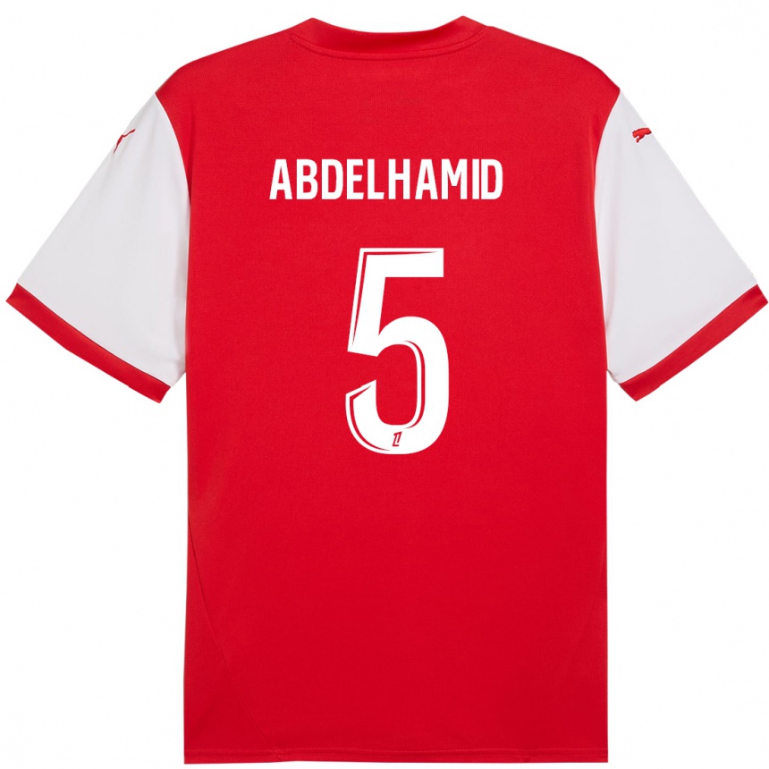 Niño Fútbol Camiseta Yunis Abdelhamid #5 Rojo Blanco 1ª Equipación 2024/25 Argentina