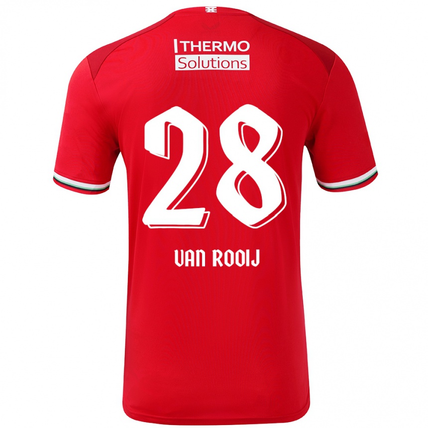 Niño Fútbol Camiseta Bart Van Rooij #28 Rojo Blanco 1ª Equipación 2024/25 Argentina