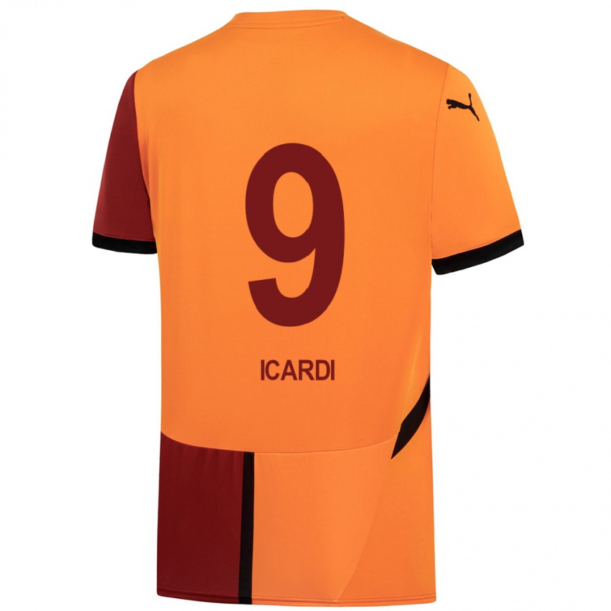 Niño Fútbol Camiseta Mauro Icardi #9 Amarillo Rojo 1ª Equipación 2024/25 Argentina