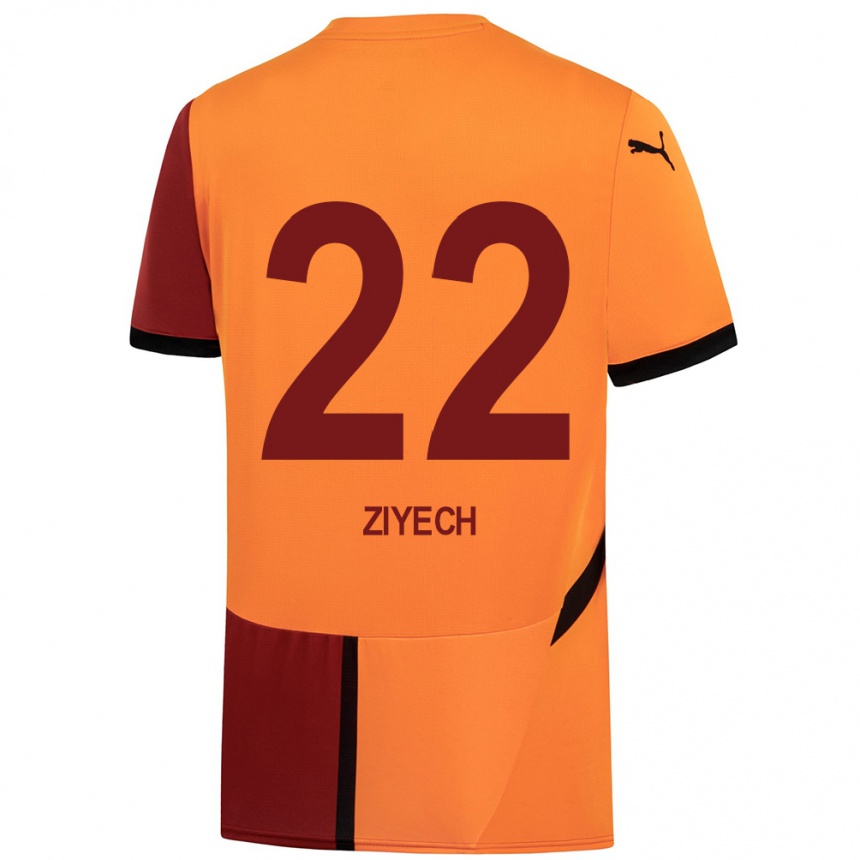 Niño Fútbol Camiseta Hakim Ziyech #22 Amarillo Rojo 1ª Equipación 2024/25 Argentina