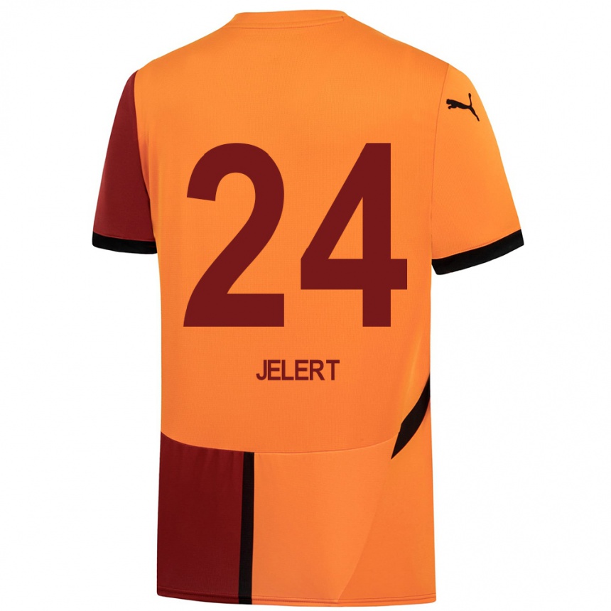 Niño Fútbol Camiseta Elias Jelert #24 Amarillo Rojo 1ª Equipación 2024/25 Argentina