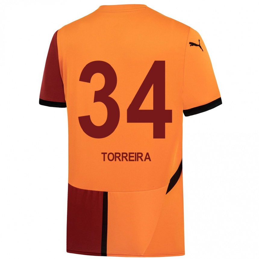 Niño Fútbol Camiseta Lucas Torreira #34 Amarillo Rojo 1ª Equipación 2024/25 Argentina