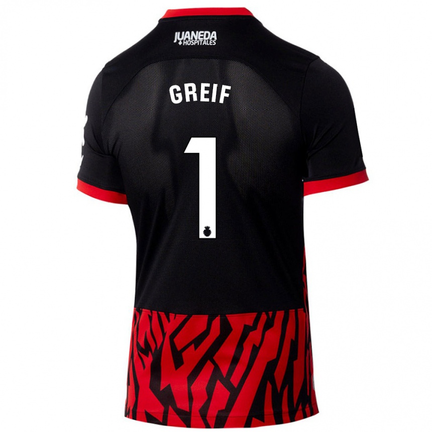 Niño Fútbol Camiseta Dominik Greif #1 Negro Rojo 1ª Equipación 2024/25 Argentina