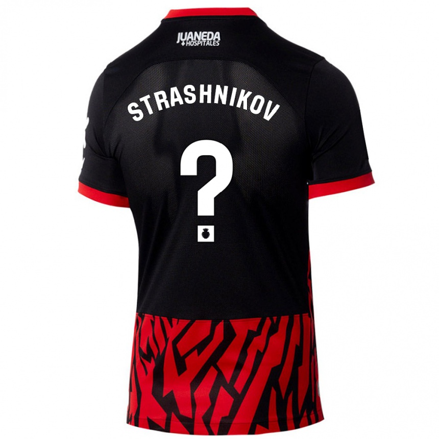 Niño Fútbol Camiseta Nikolay Strashnikov #0 Negro Rojo 1ª Equipación 2024/25 Argentina