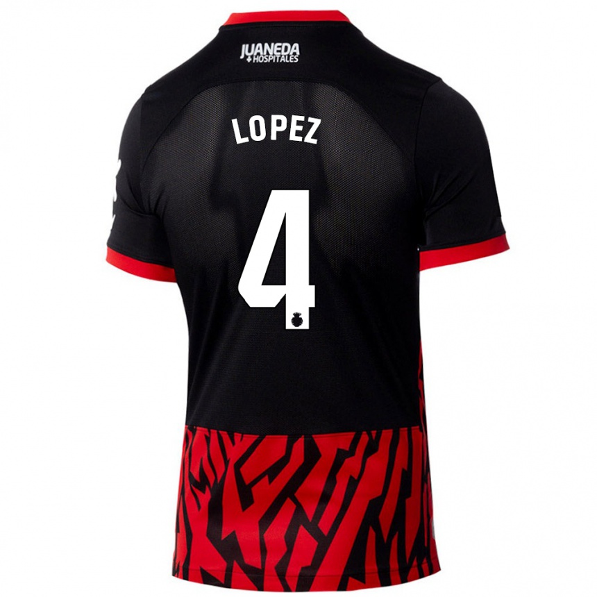 Niño Fútbol Camiseta David López #4 Negro Rojo 1ª Equipación 2024/25 Argentina