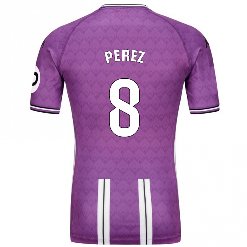 Niño Fútbol Camiseta Kike Pérez #8 Púrpura Blanco 1ª Equipación 2024/25 Argentina