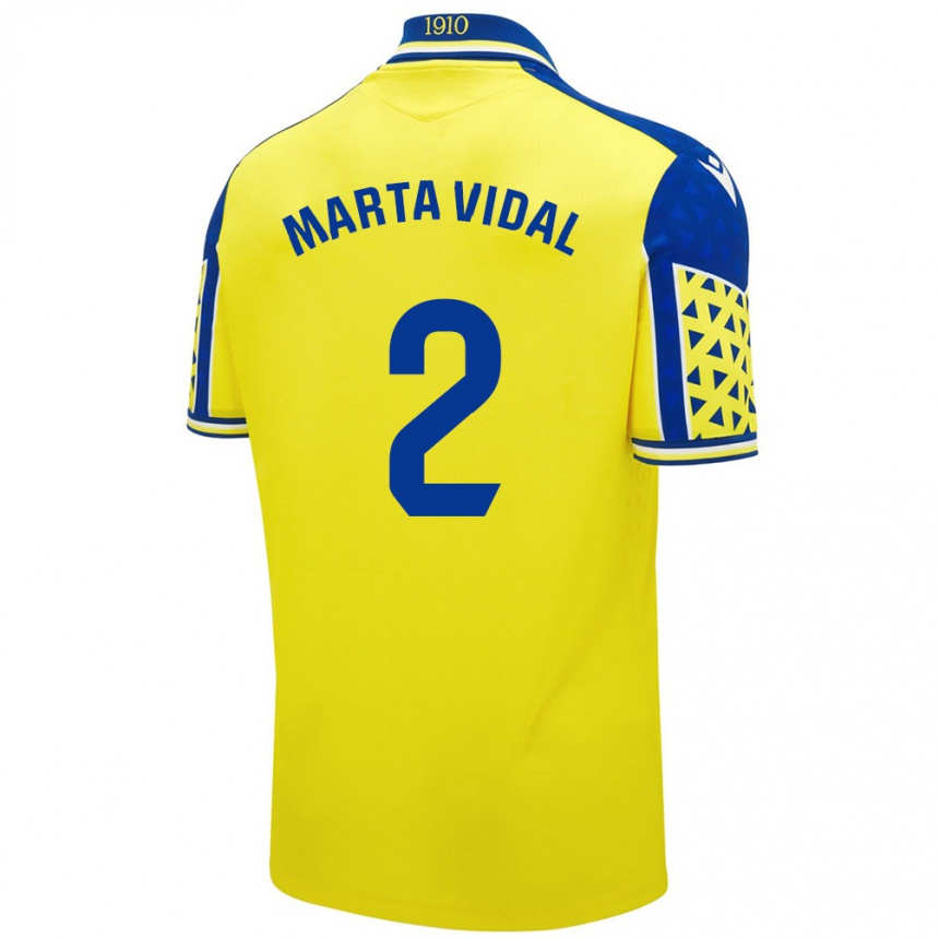 Niño Fútbol Camiseta Marta Vidal Vela #2 Amarillo Azul 1ª Equipación 2024/25 Argentina