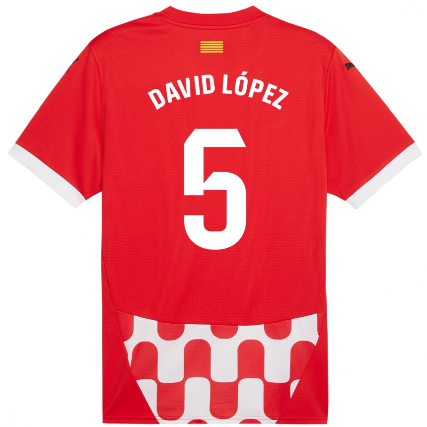 Niño Fútbol Camiseta David López #5 Rojo Blanco 1ª Equipación 2024/25 Argentina