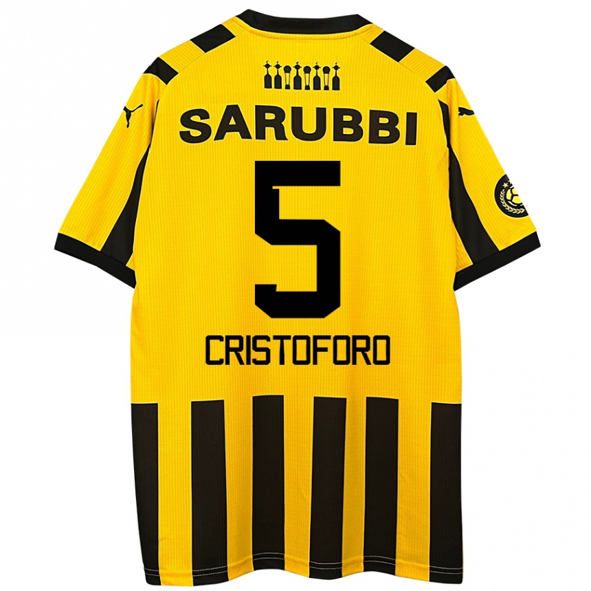 Niño Fútbol Camiseta Sebastián Cristóforo #5 Amarillo Negro 1ª Equipación 2024/25 Argentina