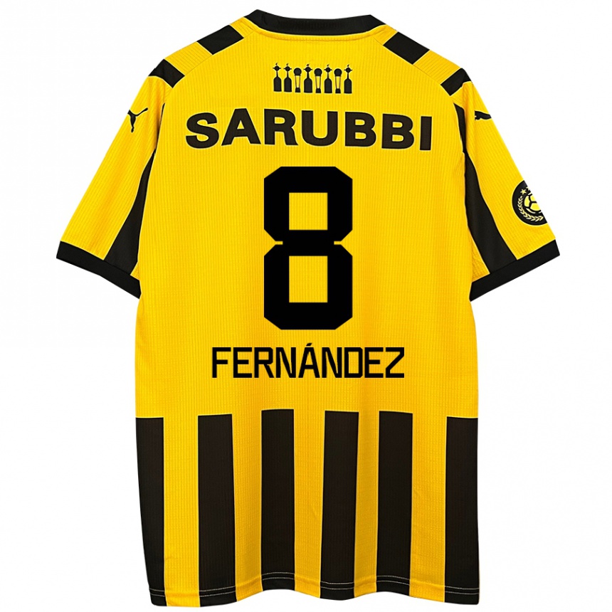 Niño Fútbol Camiseta Leonardo Fernández #8 Amarillo Negro 1ª Equipación 2024/25 Argentina