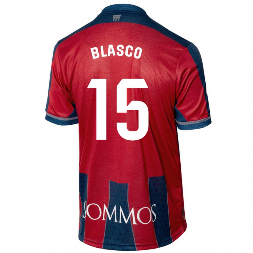 Niño Fútbol Camiseta Jérémy Blasco #15 Rojo Azul 1ª Equipación 2024/25 Argentina