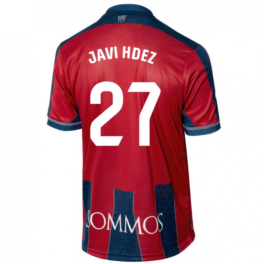 Niño Fútbol Camiseta Javi Hernández #27 Rojo Azul 1ª Equipación 2024/25 Argentina