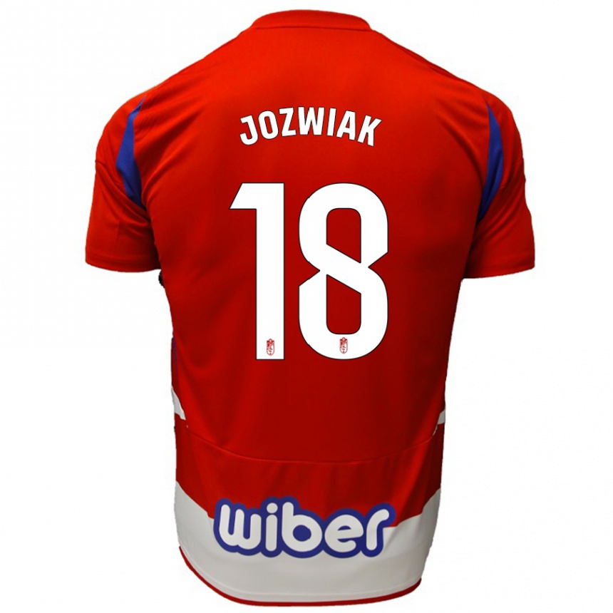 Niño Fútbol Camiseta Kamil Józwiak #18 Rojo Blanco Azul 1ª Equipación 2024/25 Argentina