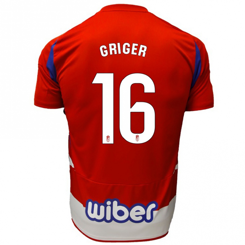 Niño Fútbol Camiseta Adam Griger #16 Rojo Blanco Azul 1ª Equipación 2024/25 Argentina