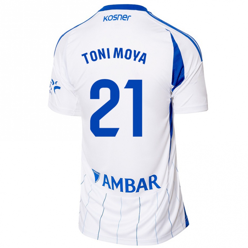 Niño Fútbol Camiseta Toni Moya #21 Rojo Blanco 1ª Equipación 2024/25 Argentina