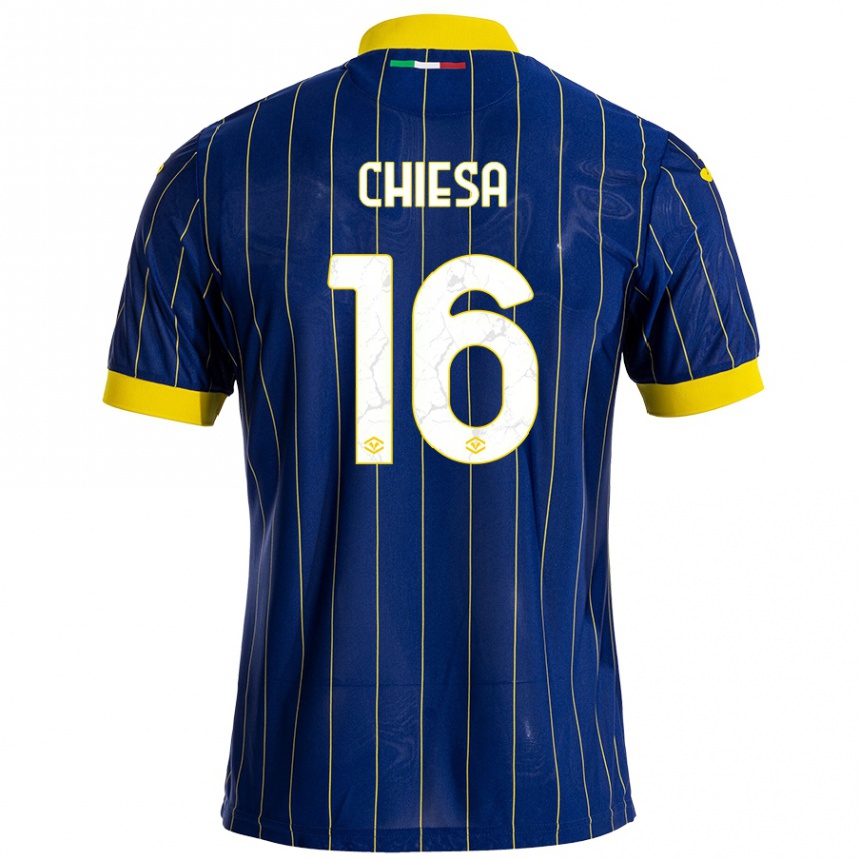 Niño Fútbol Camiseta Mattia Chiesa #16 Azul Amarillo 1ª Equipación 2024/25 Argentina