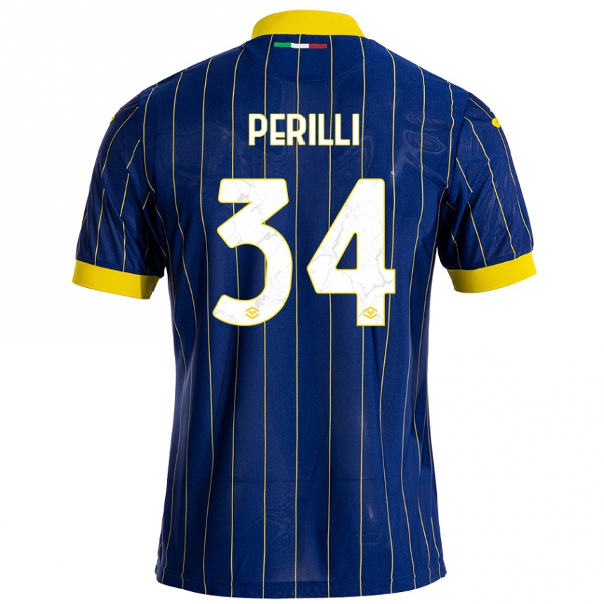 Niño Fútbol Camiseta Simone Perilli #34 Azul Amarillo 1ª Equipación 2024/25 Argentina