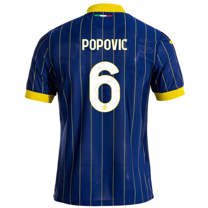 Niño Fútbol Camiseta Andrej Popovic #6 Azul Amarillo 1ª Equipación 2024/25 Argentina