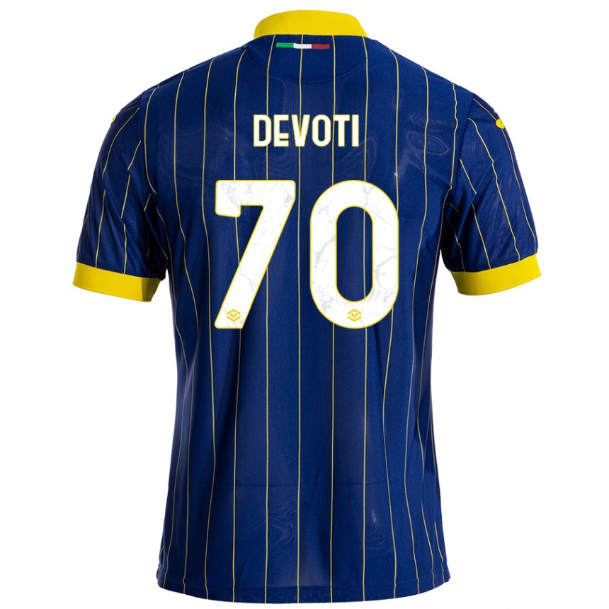 Niño Fútbol Camiseta Andrea Devoti #70 Azul Amarillo 1ª Equipación 2024/25 Argentina