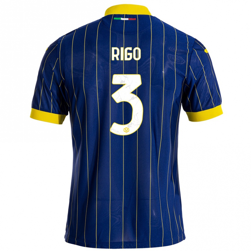 Niño Fútbol Camiseta Mattia Rigo #3 Azul Amarillo 1ª Equipación 2024/25 Argentina