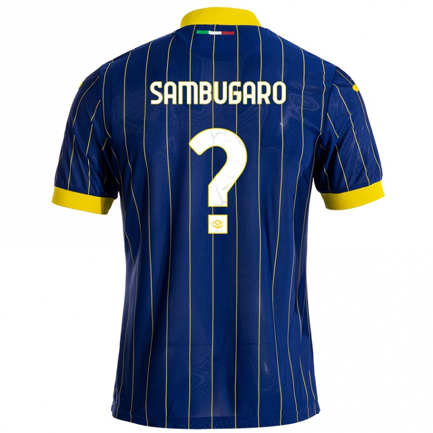 Niño Fútbol Camiseta Mattia Sambugaro #0 Azul Amarillo 1ª Equipación 2024/25 Argentina