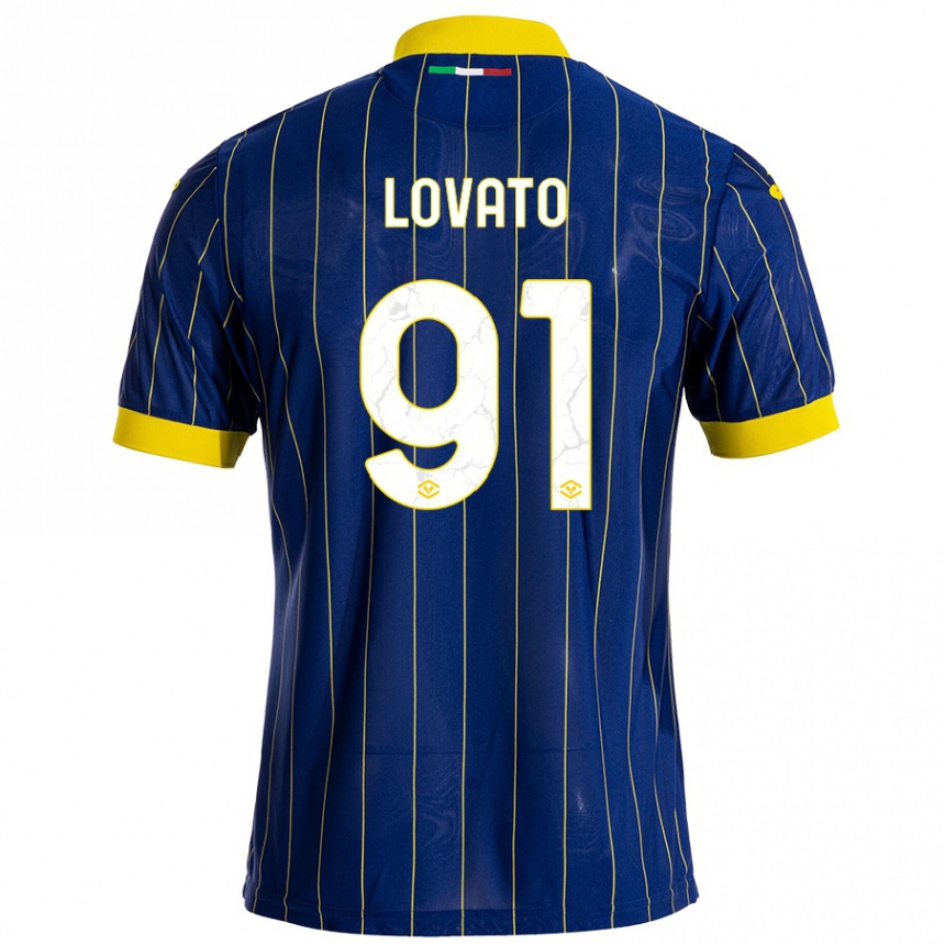 Niño Fútbol Camiseta Enrico Lovato #91 Azul Amarillo 1ª Equipación 2024/25 Argentina