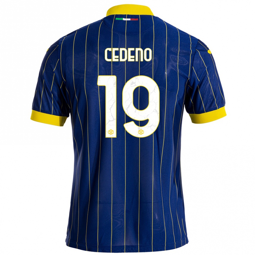 Niño Fútbol Camiseta Lineth Cedeno #19 Azul Amarillo 1ª Equipación 2024/25 Argentina