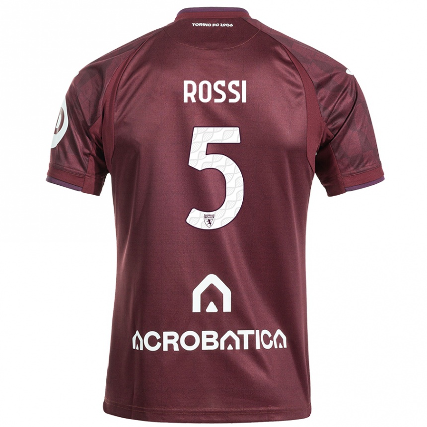 Niño Fútbol Camiseta Simone Rossi #5 Granate Blanco 1ª Equipación 2024/25 Argentina