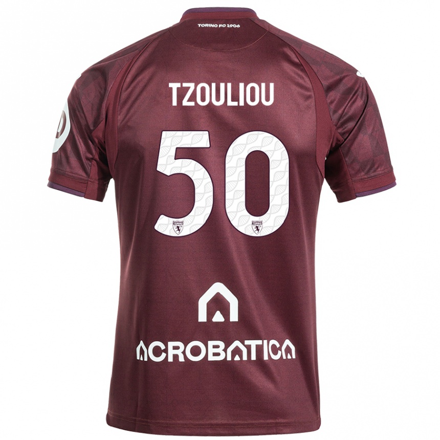 Niño Fútbol Camiseta Dimitrianos Tzouliou #50 Granate Blanco 1ª Equipación 2024/25 Argentina