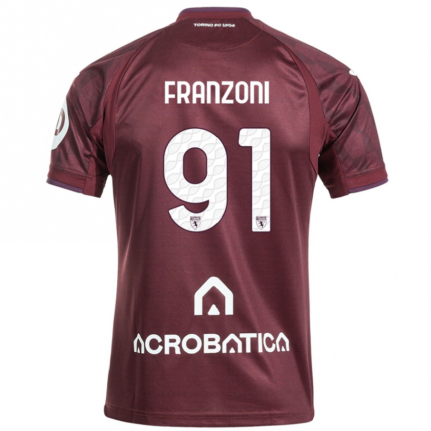 Niño Fútbol Camiseta Nicolò Franzoni #91 Granate Blanco 1ª Equipación 2024/25 Argentina