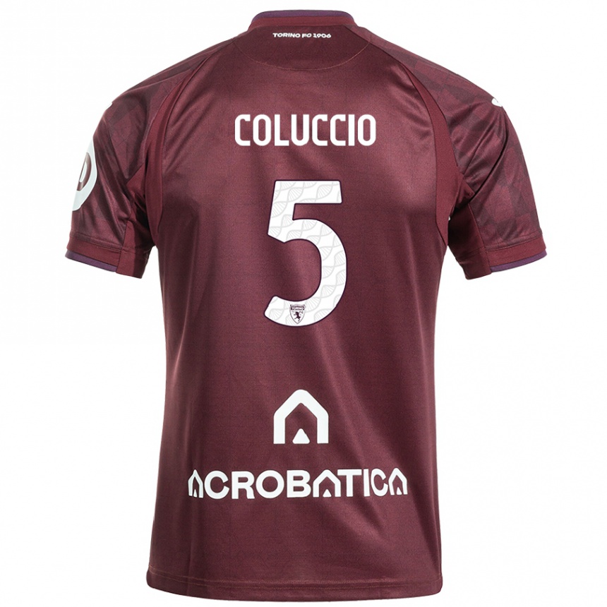 Niño Fútbol Camiseta Francesca Coluccio #5 Granate Blanco 1ª Equipación 2024/25 Argentina